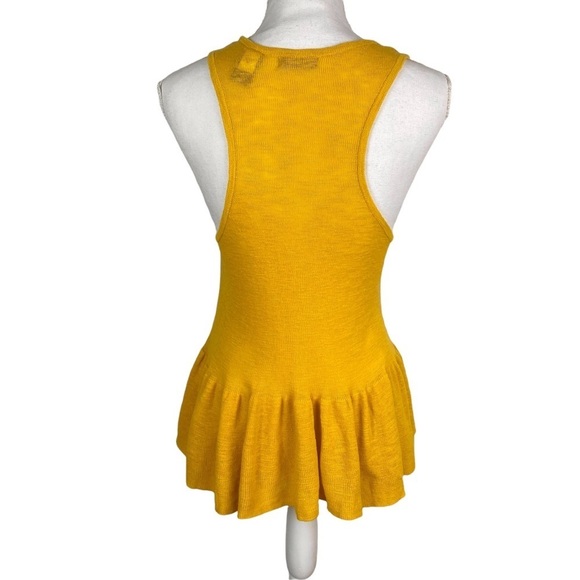 Moda Linen Peplum Tank Size Medium Mustard Yellow Ruffle Shirt Lagenlook - Picture 5 of 7